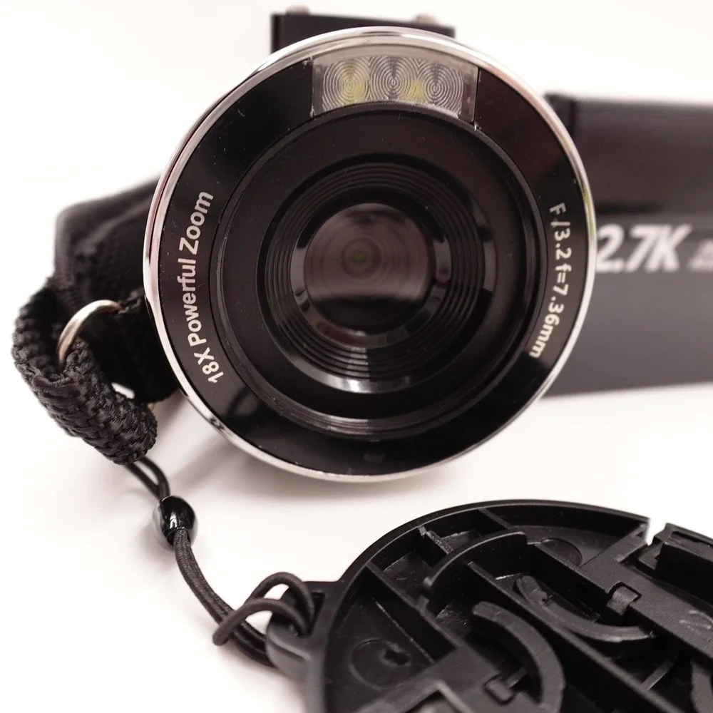 2.7K Digital Camcorder Black 18X Zoom Vlogging Retro Y2K Aesthetic